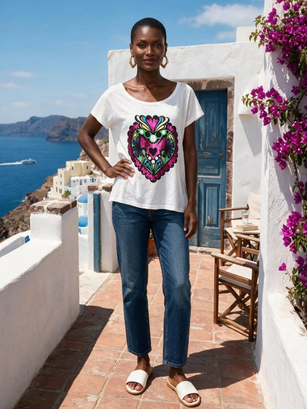 Women Mondo Guerra original White Top with Foil design, plus bag - Size S